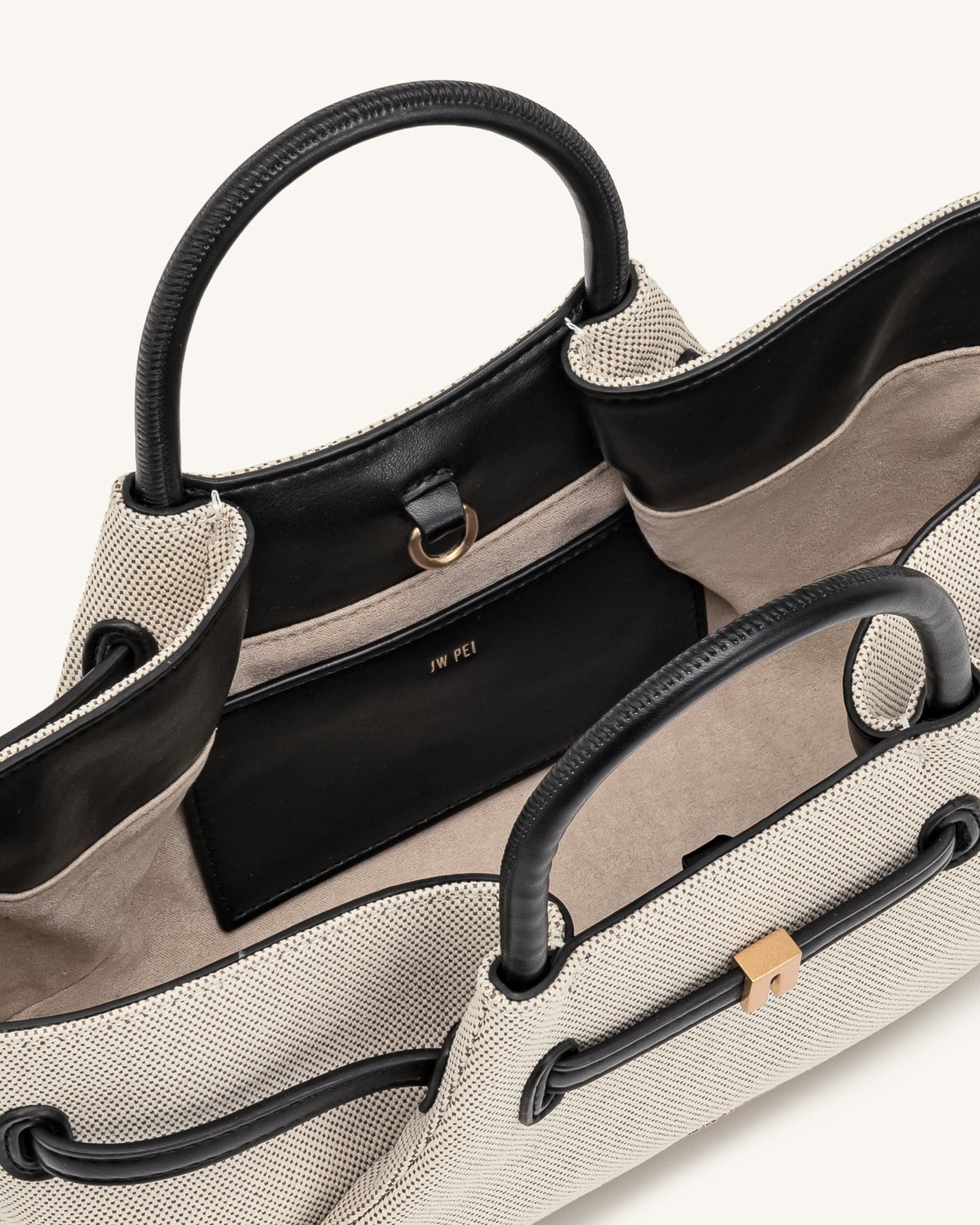 Maeve Dachshund Metal Charm Tote Bag - Black Canvas