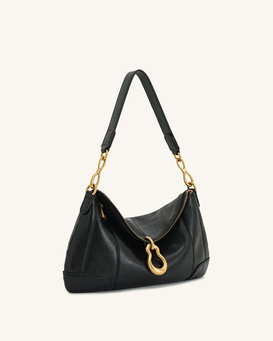 Jayla Metal Pendant Embellished Shoulder Bag - Black