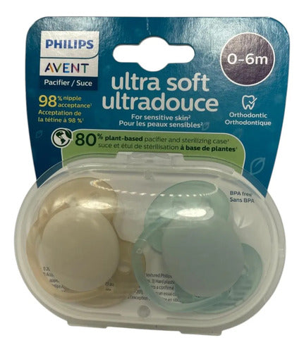 Philips Avent Ultra Soft 0-6m 2p Pacifiers With Green Case 0 Green 0-6 Months
