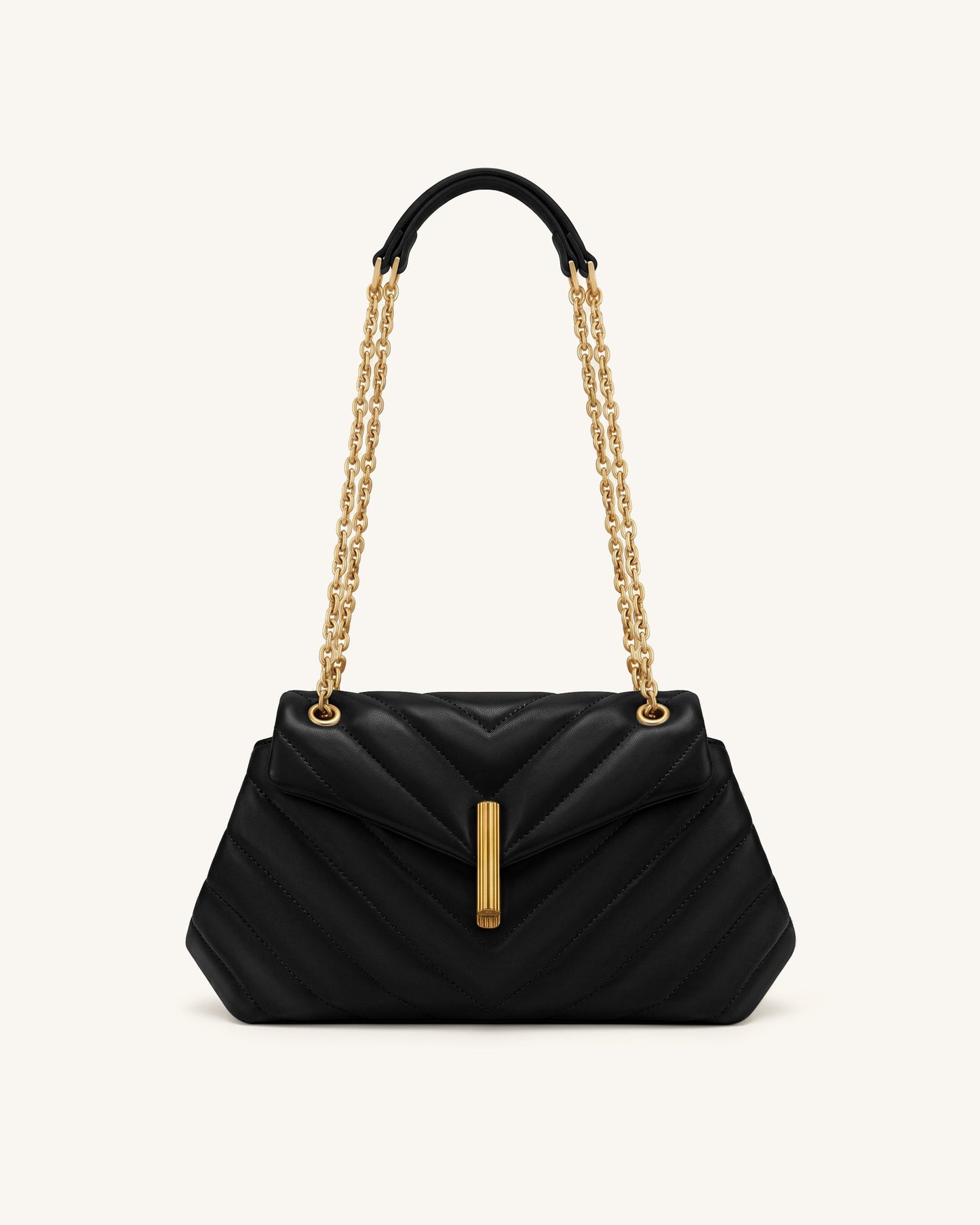 Valerie Quilted Chain Flap Shoulder Bag - Black