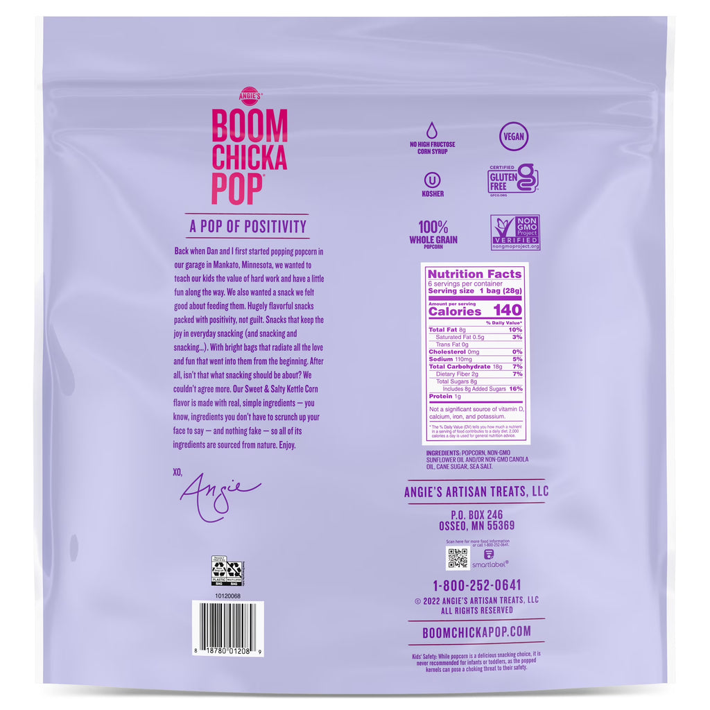 Pipoca viral Angie's BOOMCHICKAPOP doce-salgada (kit com 6 pacotes pequenos)