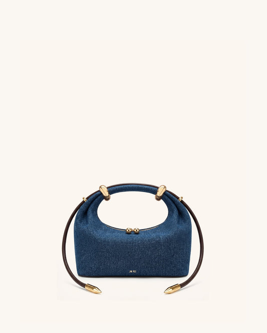 Ellie Metal Ring Embellished Top Handle Bag - Blue Denim