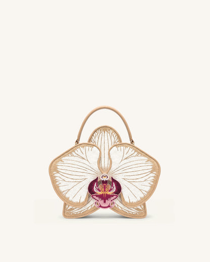 Flora Orchid Shaped Top Handle Bag - Champagne