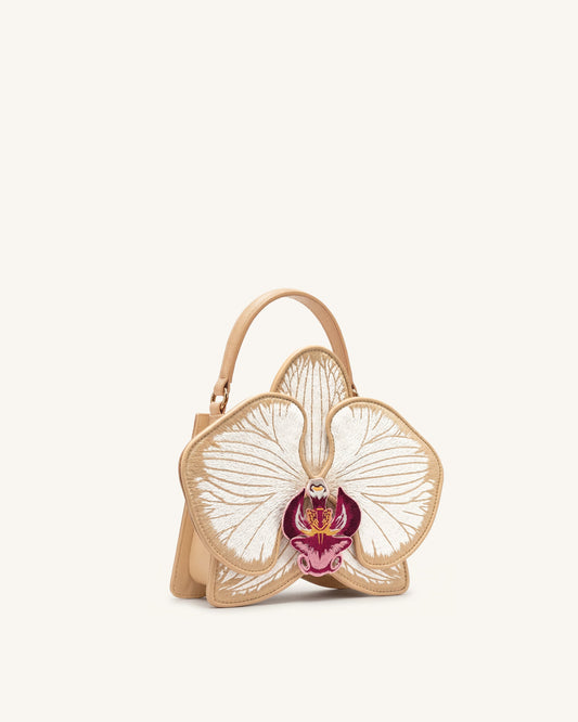 Flora Orchid Shaped Top Handle Bag - Champagne