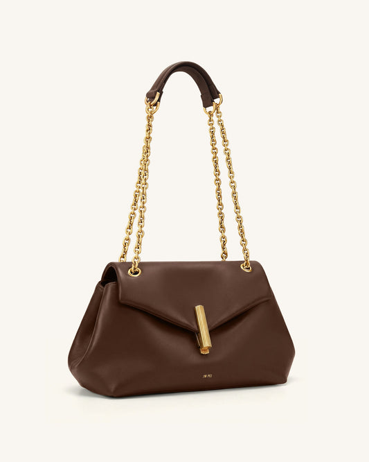 Valerie Chain Flap Shoulder Bag - Dark Brown