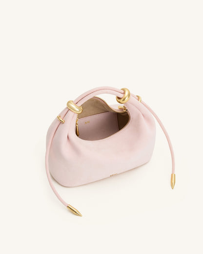 Ellie Faux Suede Metal Ring Embellished Top Handle Bag - Pink