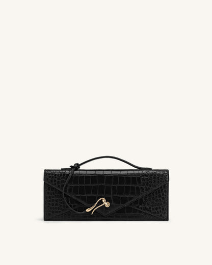 Celeste Envelope Top Handle Bag - Black Croc