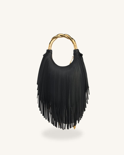 Chloe Metal Handle Fringe Top Handbag - Black