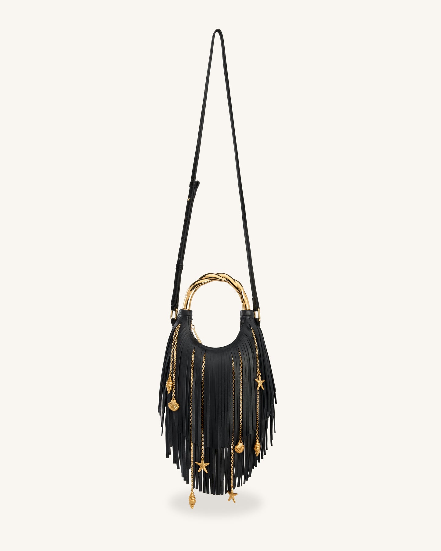 Chloe Metal Handle Fringe Top Handbag - Black