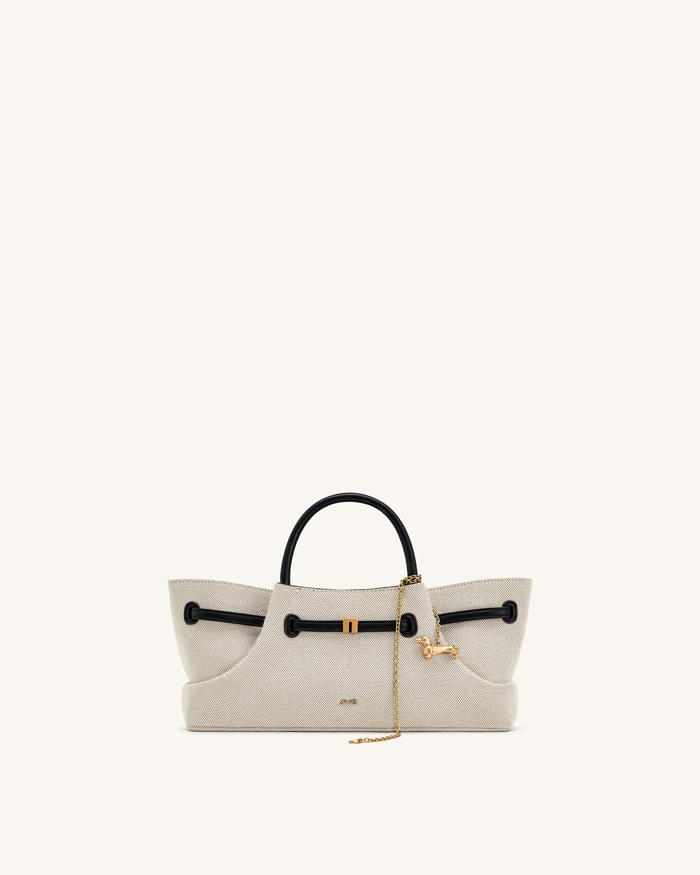 Maeve Dachshund Metal Charm Tote Bag - Black Canvas