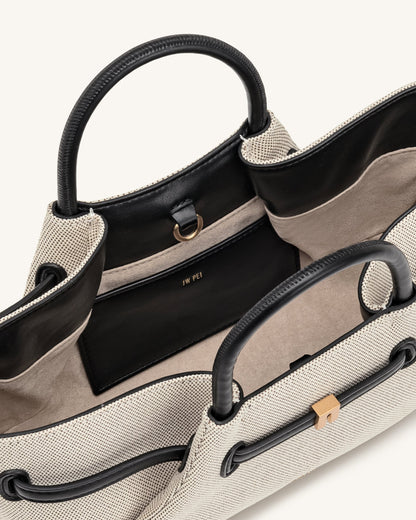 Maeve Dachshund Metal Charm Tote Bag - Black Canvas