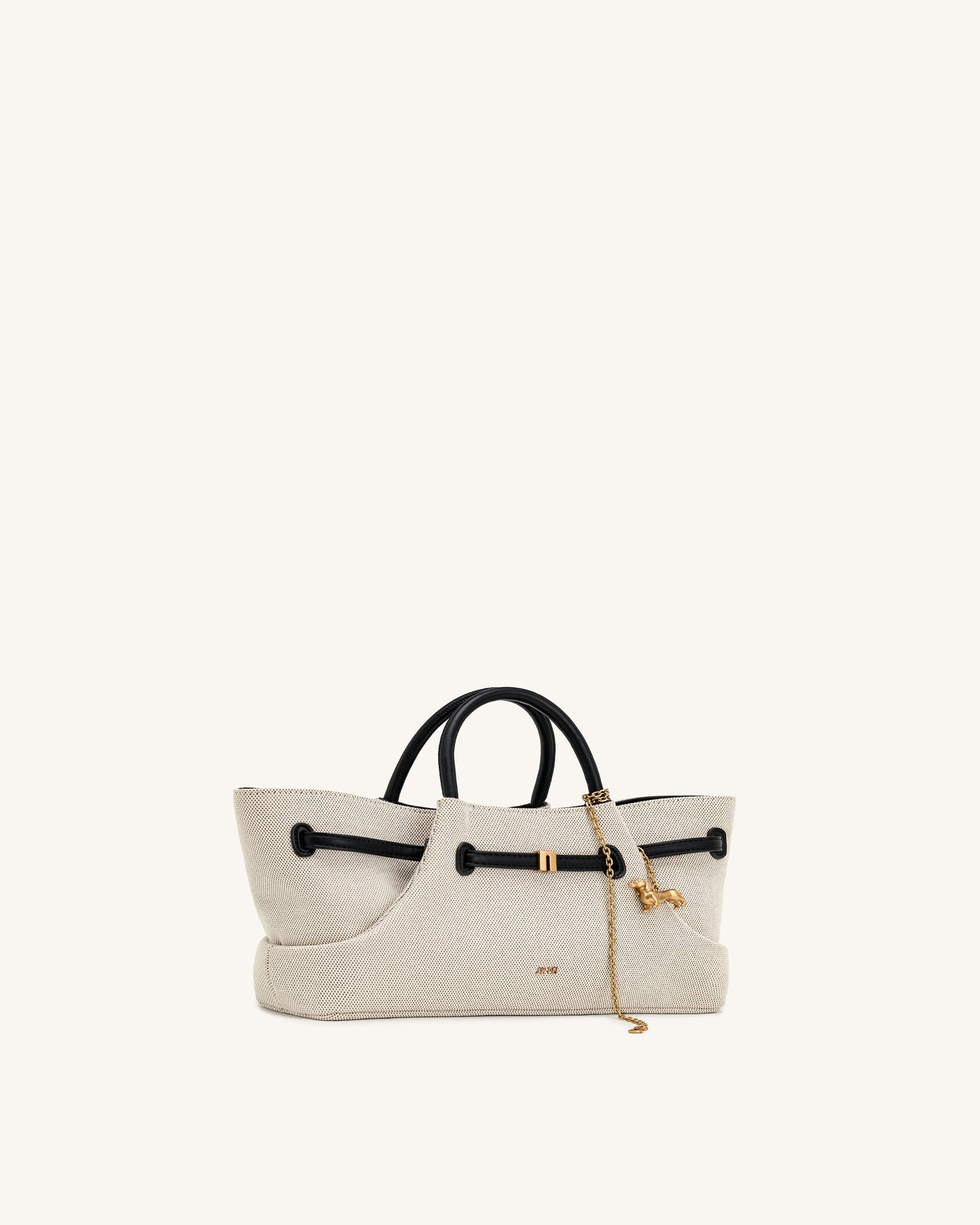 Maeve Dachshund Metal Charm Tote Bag - Black Canvas