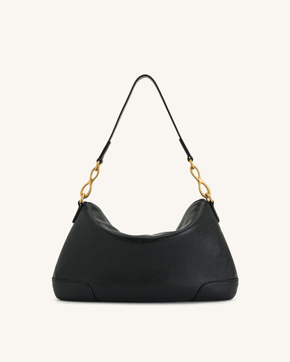 Jayla Metal Pendant Embellished Shoulder Bag - Black
