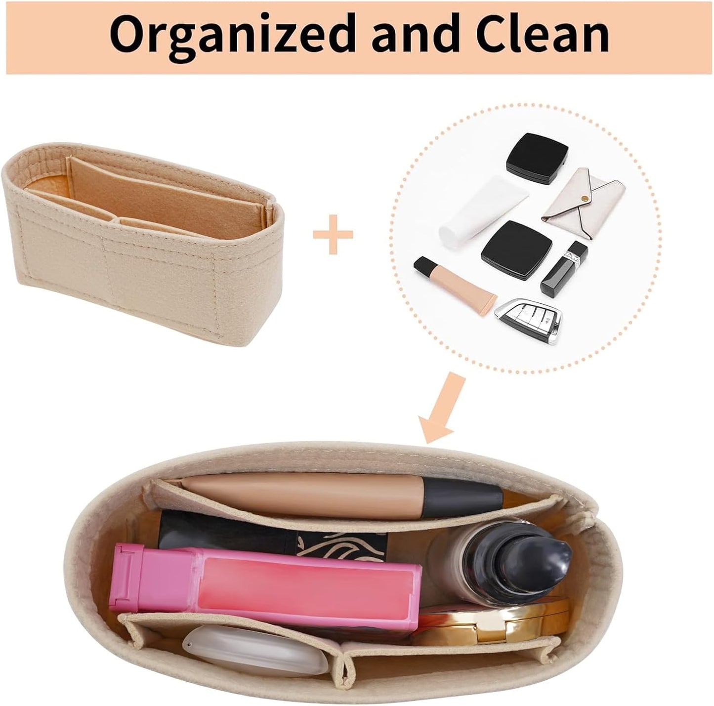 LOUKAYCCI 2 Kit Mini Bag Leather Shoulder Strap and Felt Purse Organizer Insert for Longchamp mini XS Bag Punch-Free Adjustable Buckle Design（Beige &amp; Strap）