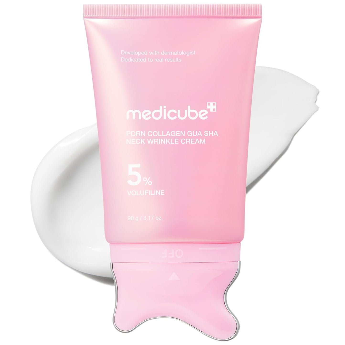 medicube PDRN Collagen Gua Sha Neck Wrinkle Cream - Firming, Contour Care | Built-In Gua Sha Massager with Volufiline 5% - For the Look of Fine Lines, Jawline, Neck, Décolleté, Korean Skincare, 3.17 o