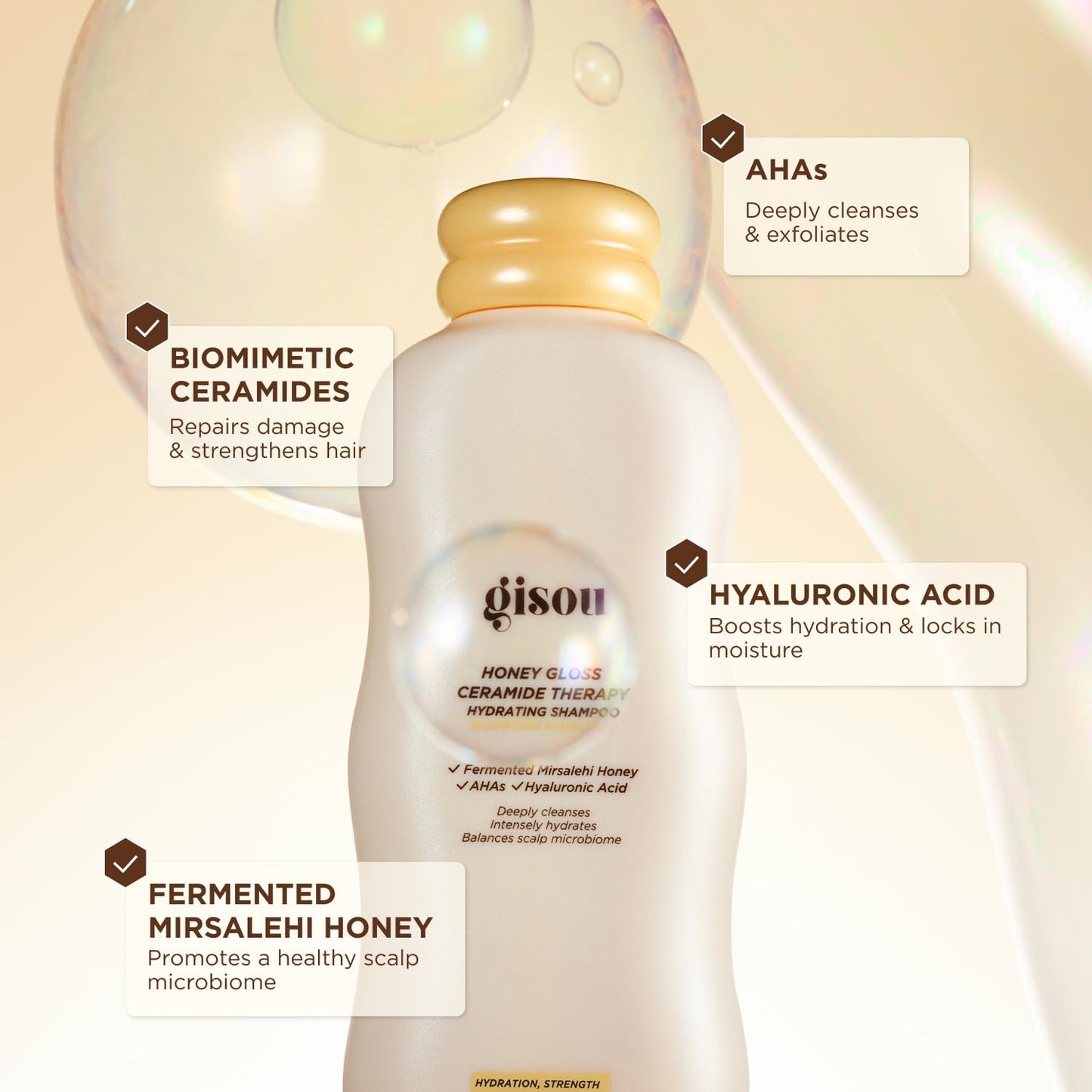 Gisou Honey Gloss Ceramide Therapy Hydrating Shampoo (8.5 Fl Oz) | Deeply cleanses &amp; hydrates, balances the scalp microbiome, powered by Fermented Mirsalehi Honey, ceramides &amp; AHAs