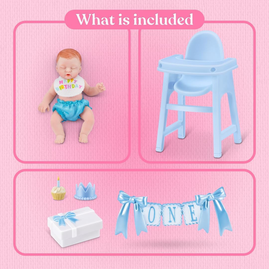 My Mini Birthday Series 1 By ZURU | 6 mini baby dolls to collect; birthday outfits & accessories; cake, balloons & party props; nurturing play; kids gift