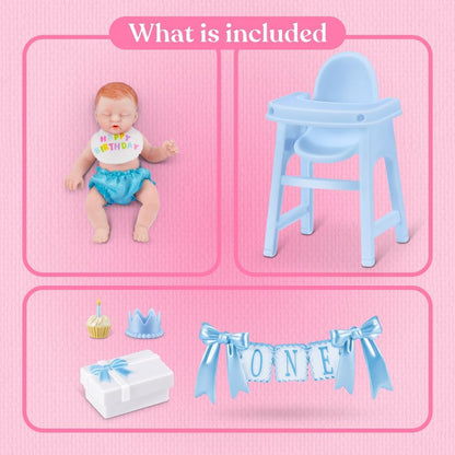 My Mini Birthday Series 1 By ZURU | 6 mini baby dolls to collect; birthday outfits & accessories; cake, balloons & party props; nurturing play; kids gift
