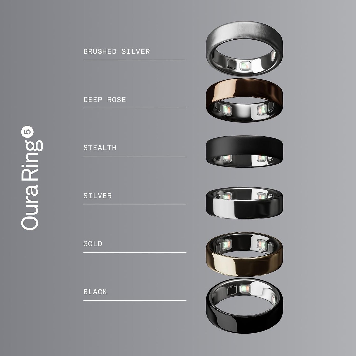 Oura Ring 5 - O Anel Inteligente Mais Pequeno do Mundo - Sono, Atividade, Saúde Feminina, Conselheiro de IA, 1 Semana de Bateria, Descubra Seu Tamanho Antes de Comprar, Compatível com Android e iOS