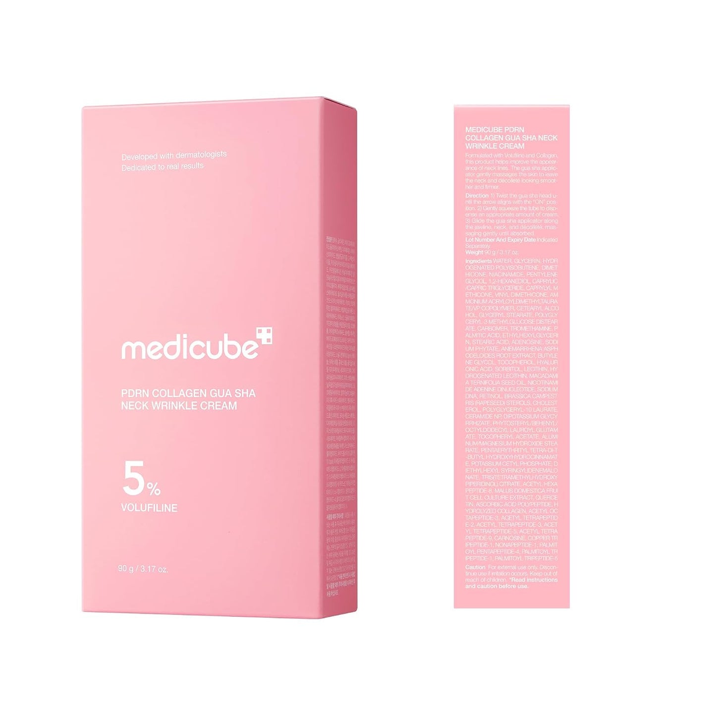 medicube PDRN Collagen Gua Sha Neck Wrinkle Cream - Firming, Contour Care | Built-In Gua Sha Massager with Volufiline 5% - For the Look of Fine Lines, Jawline, Neck, Décolleté, Korean Skincare, 3.17 o