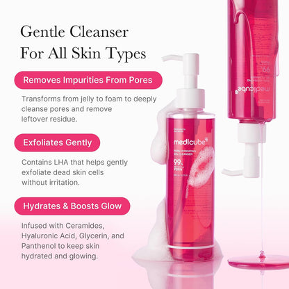 medicube PDRN Jelly to Foam Cleanser - Gentle Low pH Hydrating Cleanser | Hydrating Daily Face Wash with PDRN, Collagen &amp; LHA - For All Skin Types, Korean Skincare, 200ml