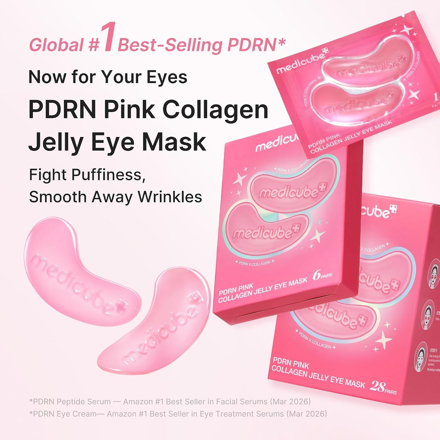 medicube Jelly Eye Mask PDRN Pink Collagen | Hydrogel Eye Patches with PDRN, Collagen, NAD | Refreshing for Puffy, Tired Eyes | Firming for Look of Wrinkles, Fine Lines | Korean Skincare (6 Pairs)