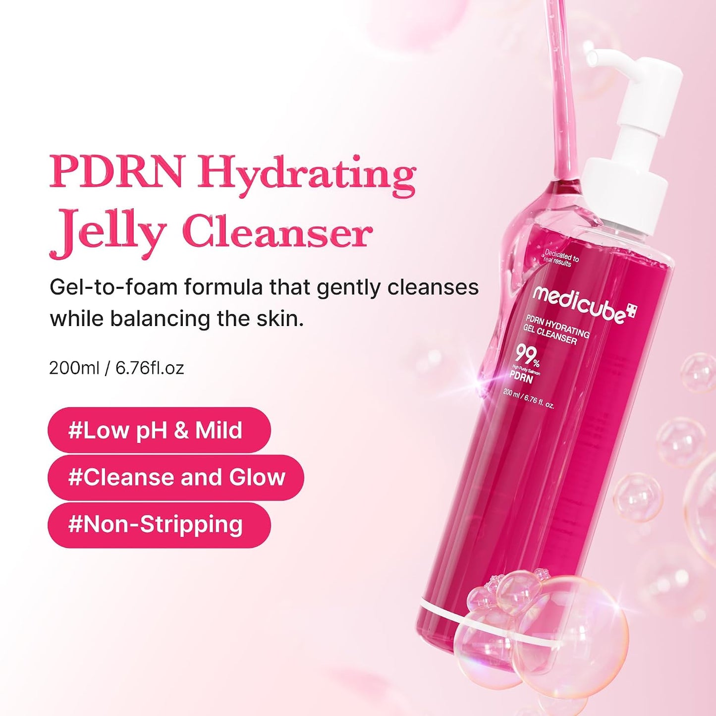 medicube PDRN Jelly to Foam Cleanser - Gentle Low pH Hydrating Cleanser | Hydrating Daily Face Wash with PDRN, Collagen &amp; LHA - For All Skin Types, Korean Skincare, 200ml