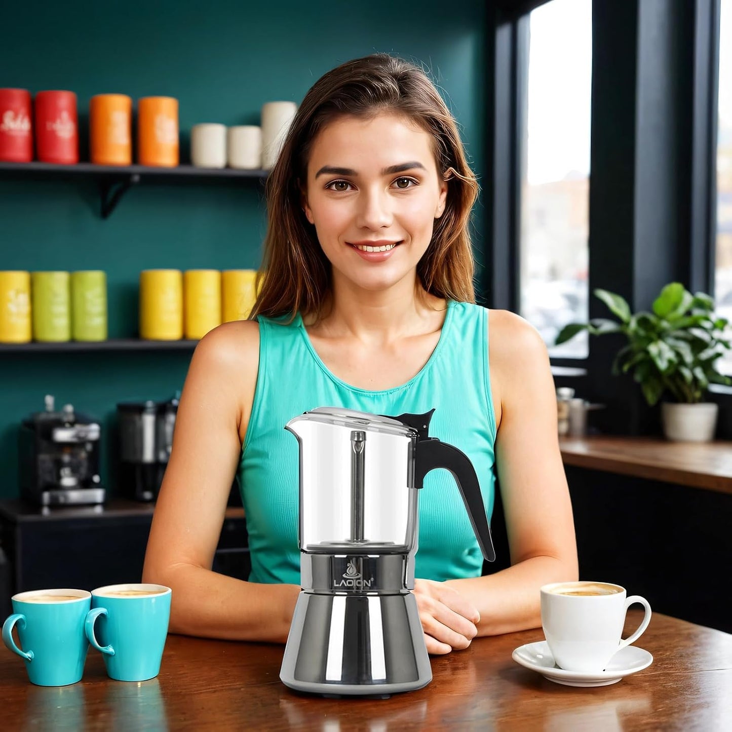 LAOION Stovetop Espresso Maker - Crystal Glass-top & Stainless Steel Moka Pot