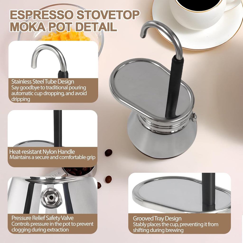 Mini Cafeteira Italiana Moka Aço Inox especial de cano, 90ml