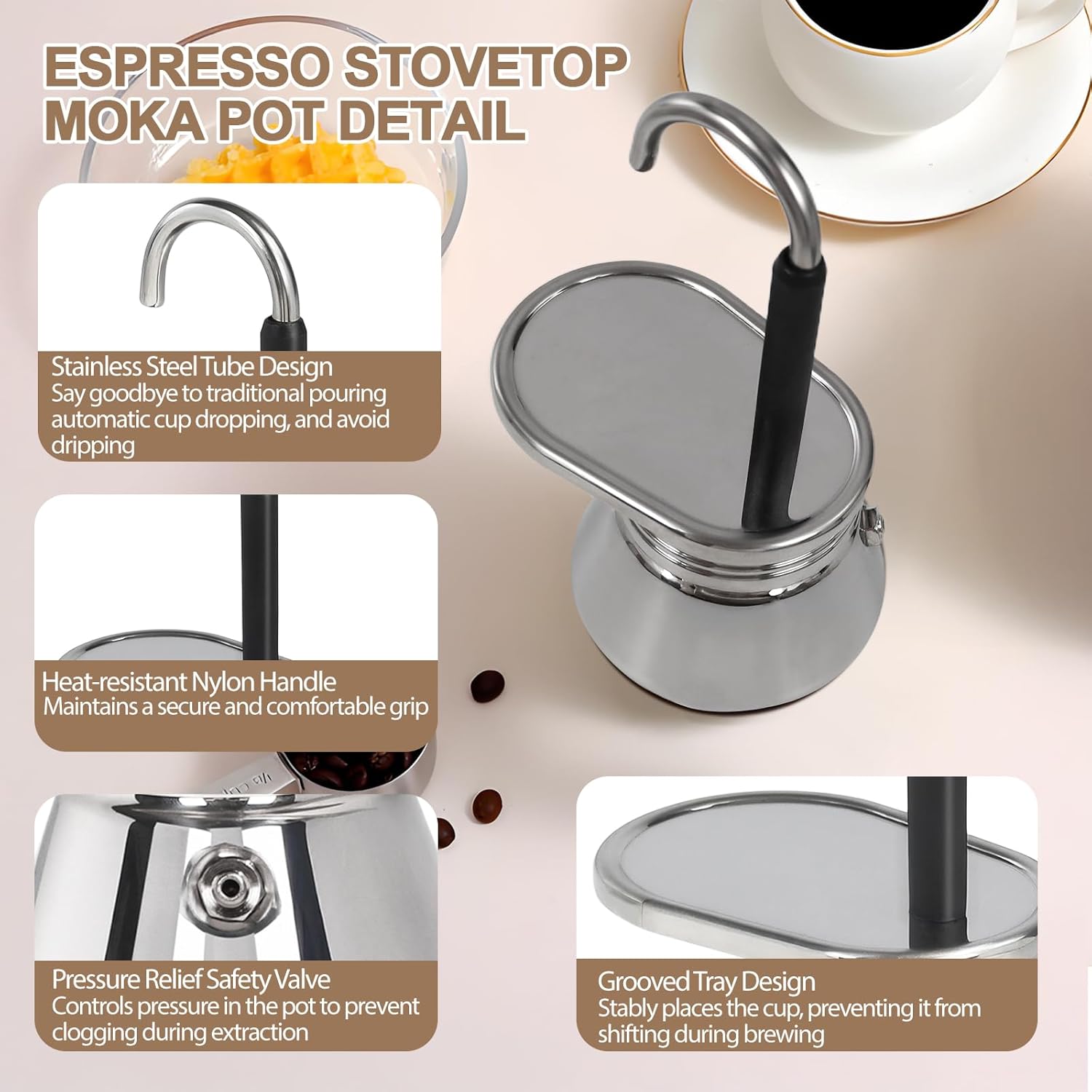Mini Cafeteira Italiana Moka Aço Inox especial de cano, 90ml