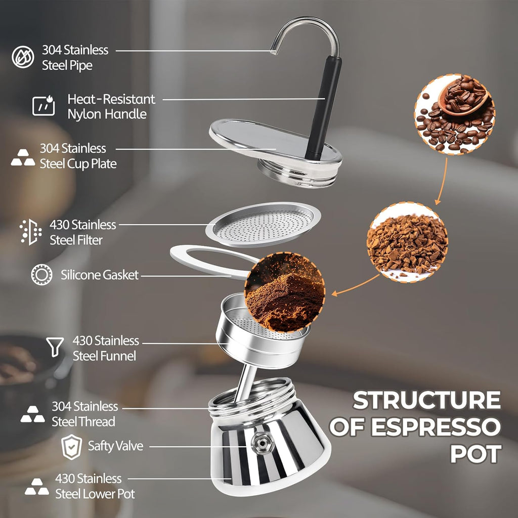 Mini Cafeteira Italiana Moka Aço Inox especial de cano, 90ml