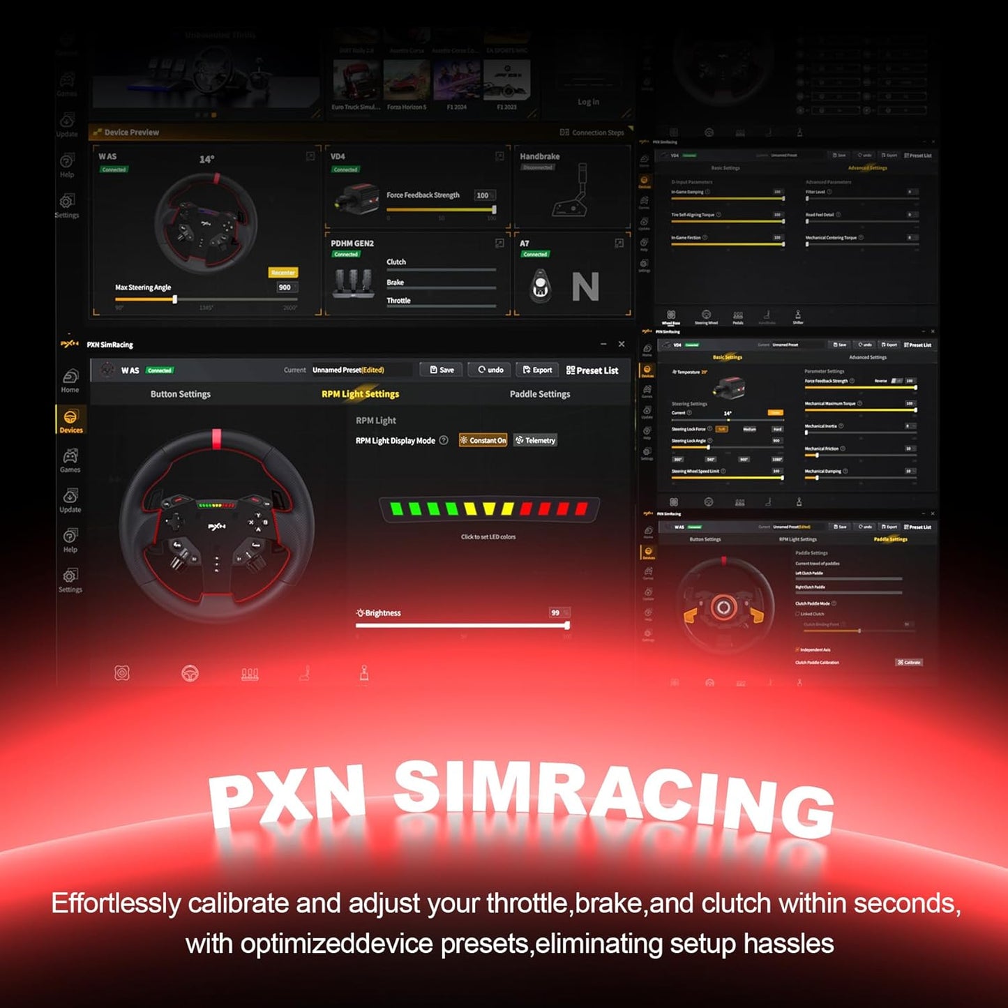 PXN VD6 Combo, PC racing simulator with pedals and table clamp