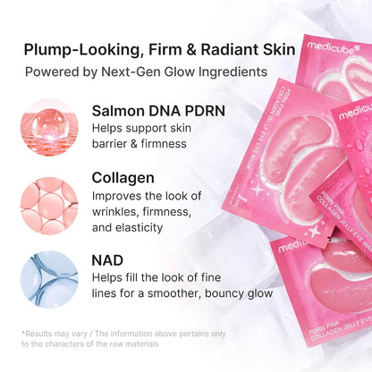medicube Jelly Eye Mask PDRN Pink Collagen | Hydrogel Eye Patches with PDRN, Collagen, NAD | Refreshing for Puffy, Tired Eyes | Firming for Look of Wrinkles, Fine Lines | Korean Skincare (6 Pairs)