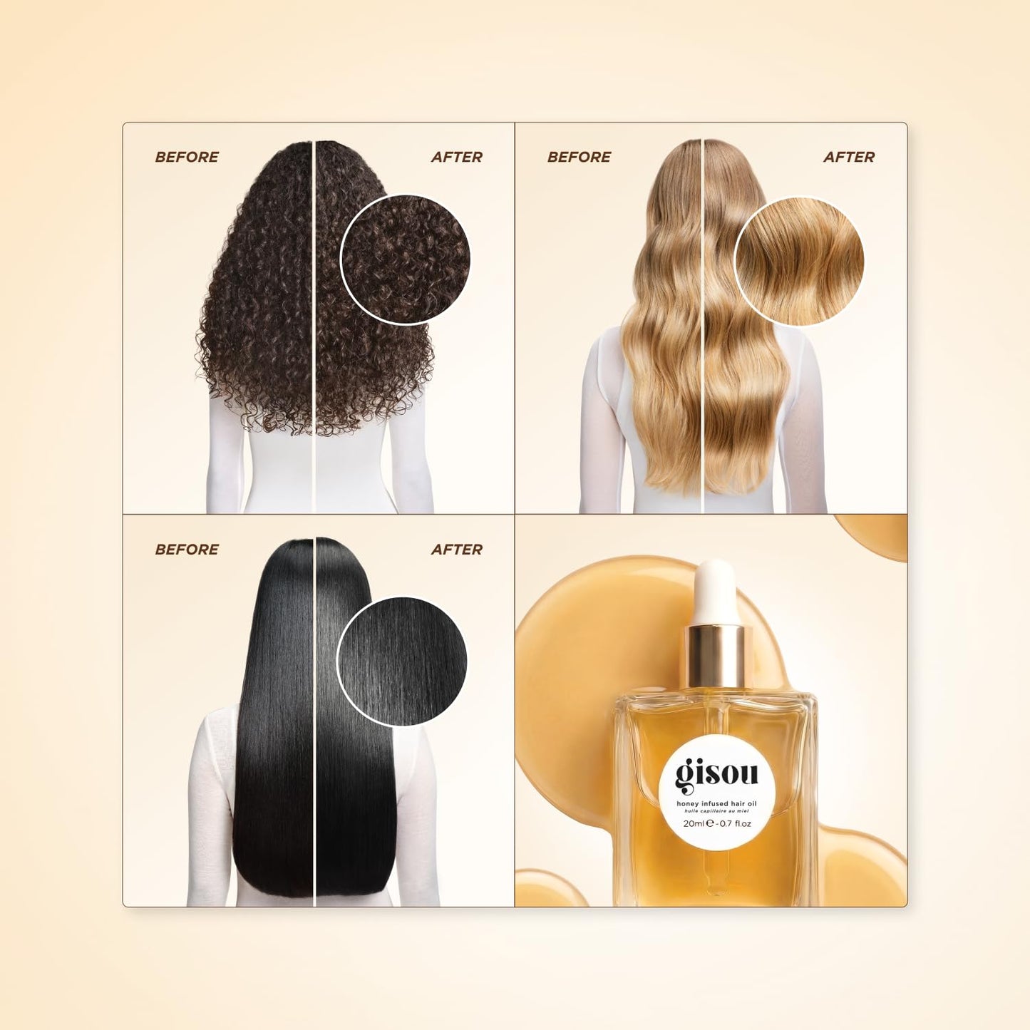 Gisou Honey Infused Hair Oil (1.7 Fl Oz) | Intense hydration, long-lasting frizz control, up to 450°F heat protection, glossy shine, suitable for all hair types