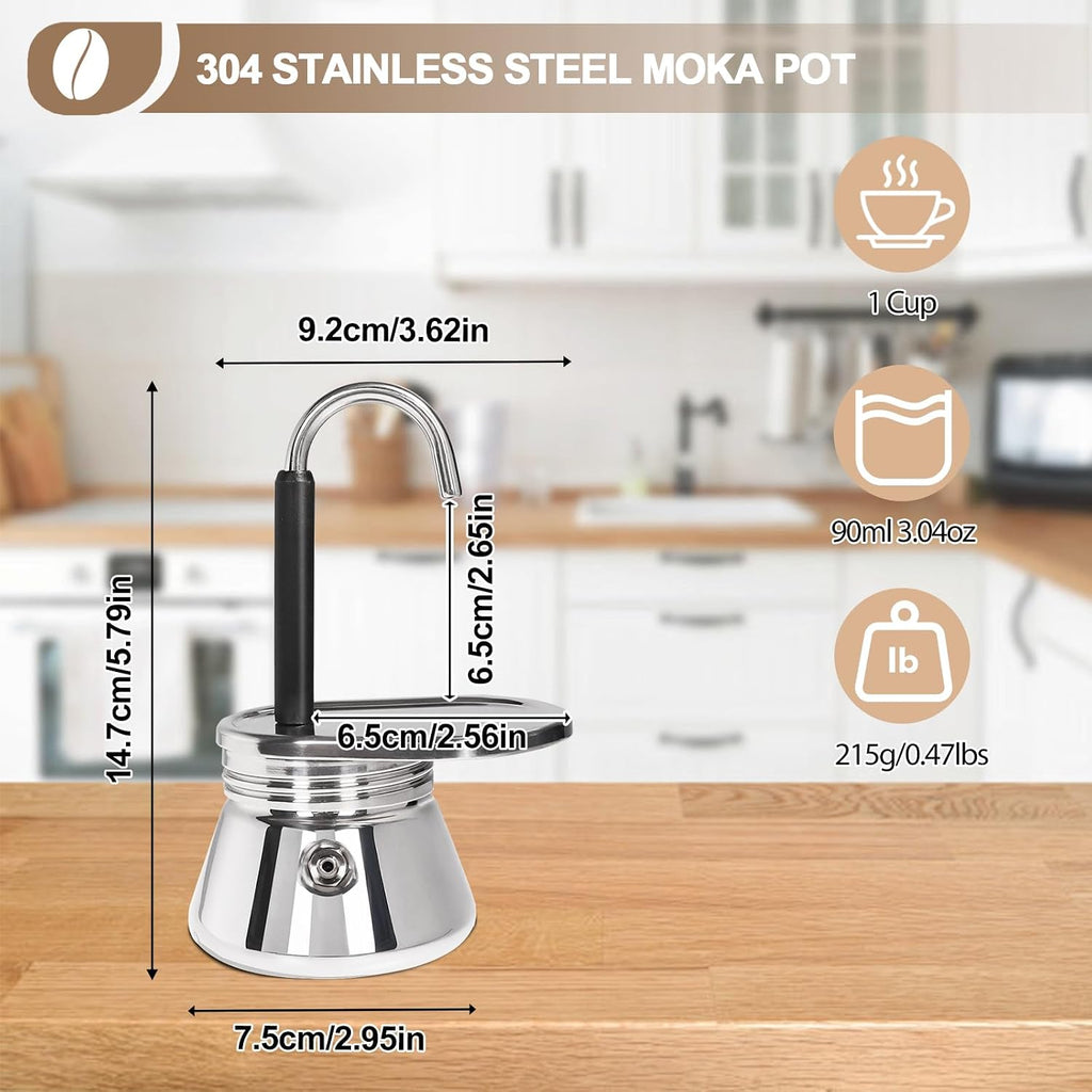 Mini Cafeteira Italiana Moka Aço Inox especial de cano, 90ml