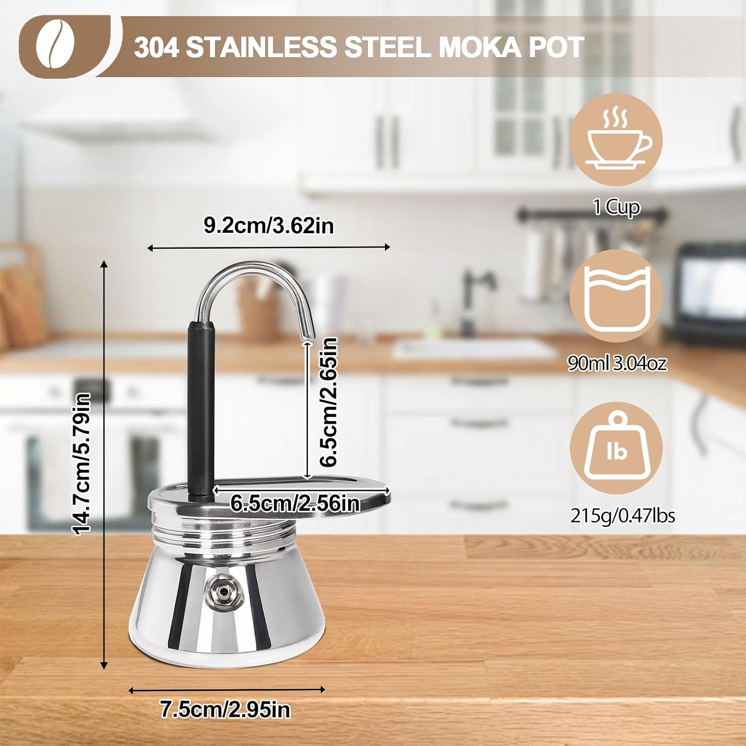 Mini Cafeteira Italiana Moka Aço Inox especial de cano, 90ml