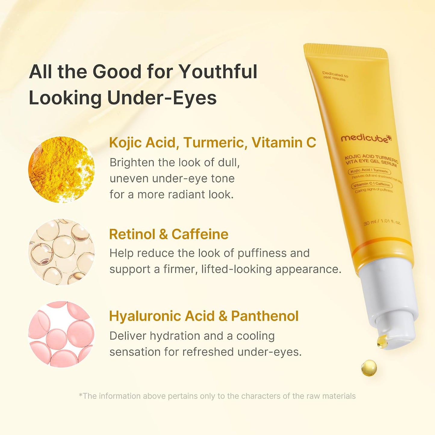 medicube Eye Serum with Kojic Acid Turmeric | All-Day Brightening Eye Gel Serum | Refreshing Eye Care with Vitamin C, Retinol &amp; Caffeine | Hydrating &amp; Cooling Formula | Korean Skincare, 1.01 fl.oz