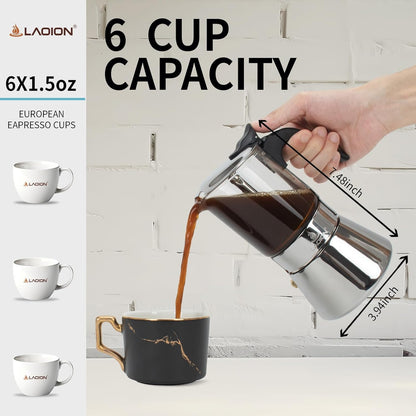 LAOION Stovetop Espresso Maker - Crystal Glass-top & Stainless Steel Moka Pot