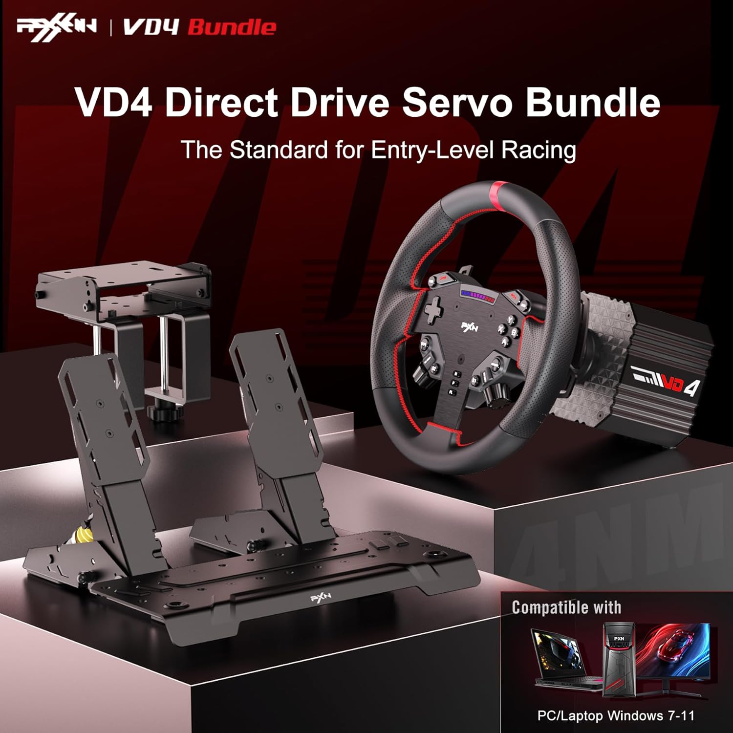 PXN VD6 Combo, Volante pra PC com pedais e presilha pra mesa