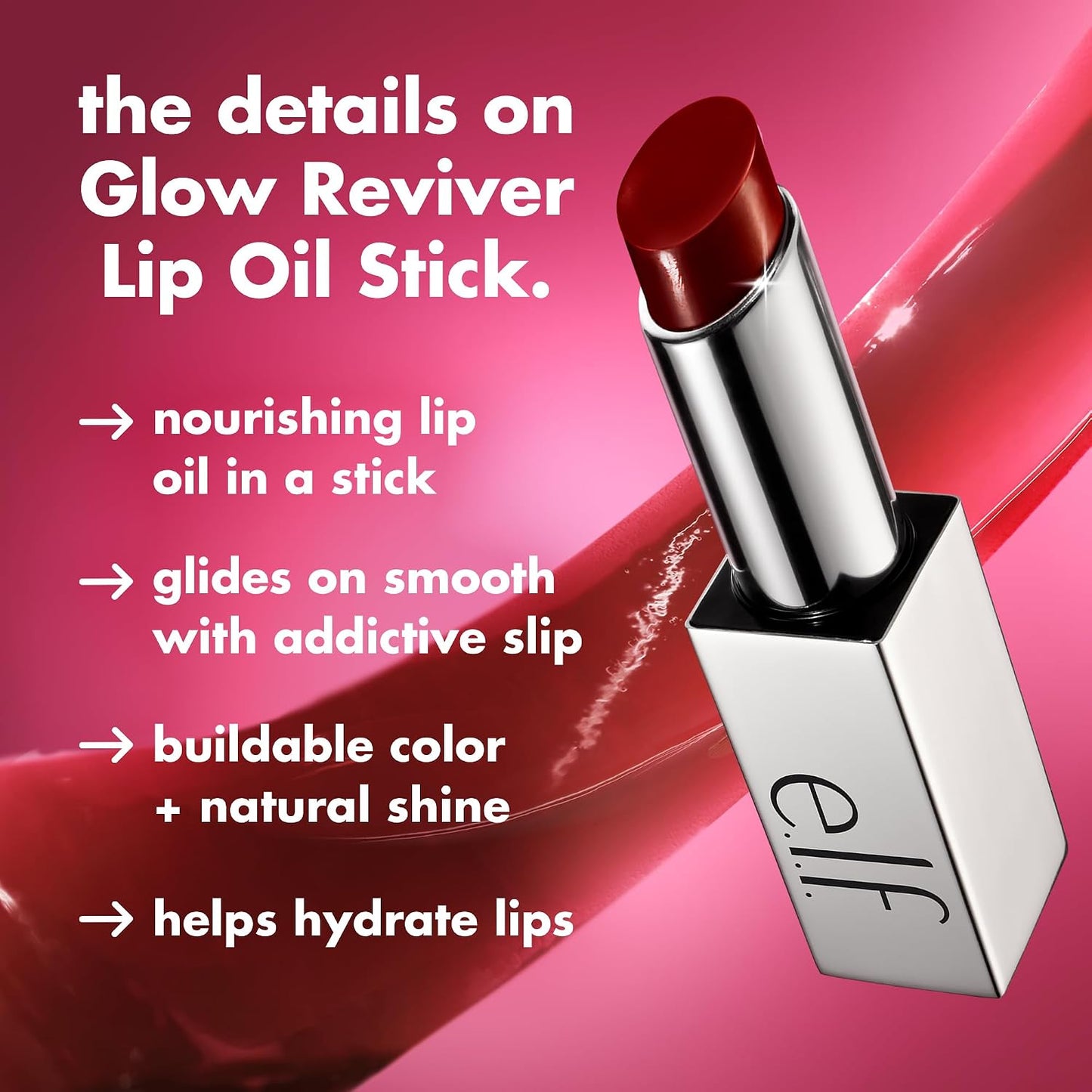 e.l.f. Glow Reviver Lip Oil Stick, Jam Packed | Tinted, Non-Sticky &amp; Hydrating For A Soft-Shine Finish, Vegan &amp; Cruelty-Free