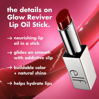 e.l.f. Glow Reviver Lip Oil Stick, Jam Packed | Tinted, Non-Sticky &amp; Hydrating For A Soft-Shine Finish, Vegan &amp; Cruelty-Free