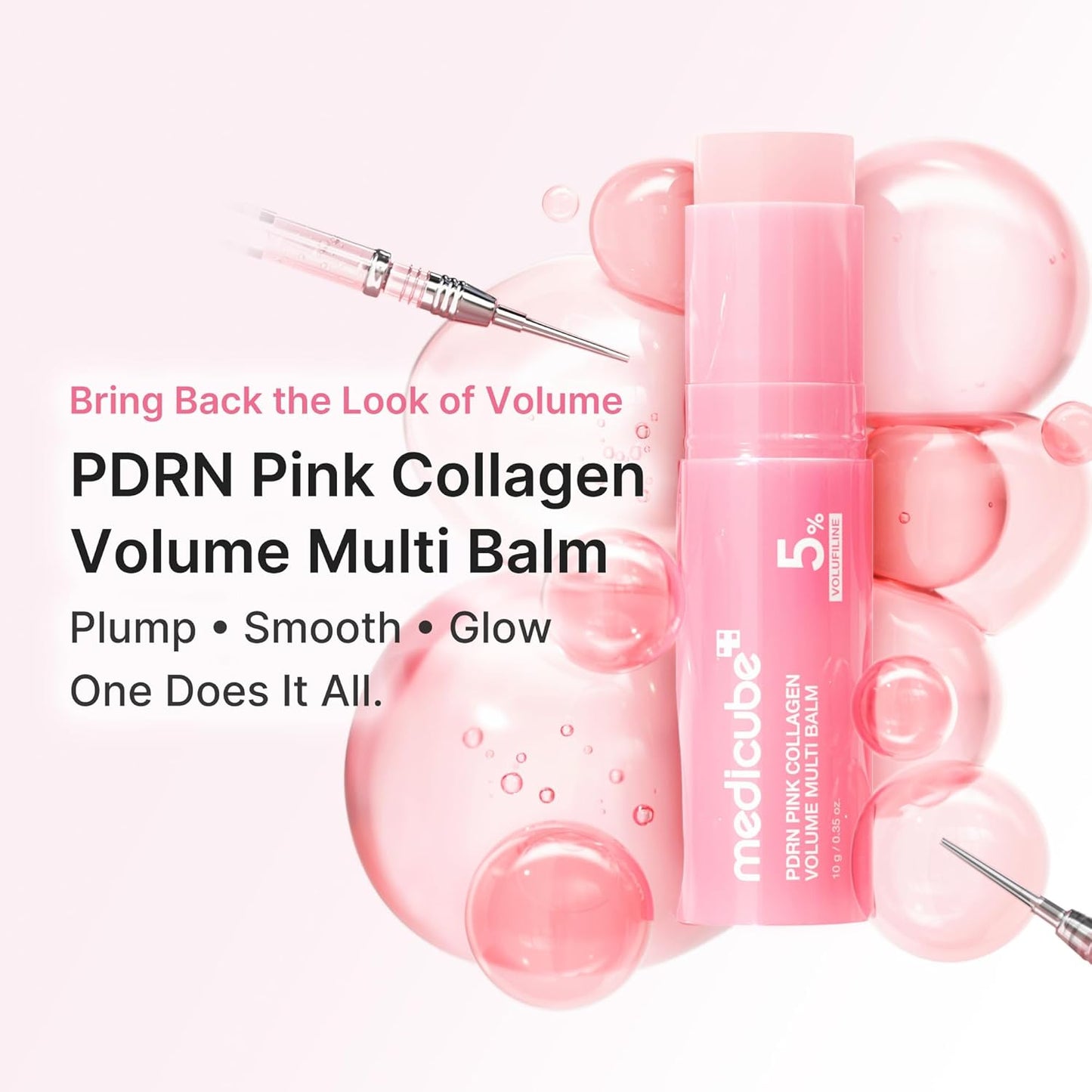 medicube PDRN Pink Collagen Volume Multi Balm Stick - Face & Body Balm | Volufiline, PDRN, NAD, Collagen - Under-Eyes, Neck, Forehead, Smile Lines, Lips, Plumping & Radiance for Line Care, K-B
