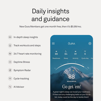 Oura Ring 5 - O Anel Inteligente Mais Pequeno do Mundo - Sono, Atividade, Saúde Feminina, Conselheiro de IA, 1 Semana de Bateria, Descubra Seu Tamanho Antes de Comprar, Compatível com Android e iOS