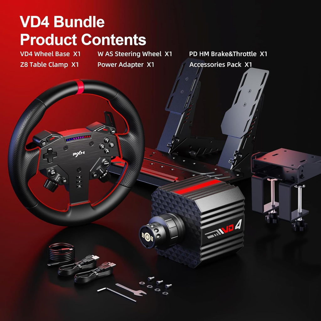 PXN VD4 Combo, Volante pra PC com pedais e presilha pra mesa