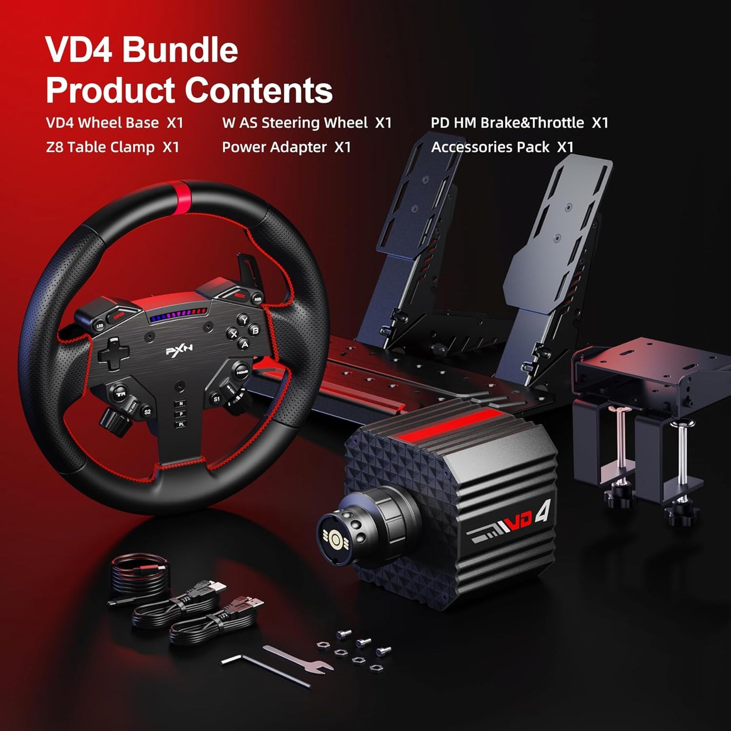 PXN VD6 Combo, PC racing simulator with pedals and table clamp