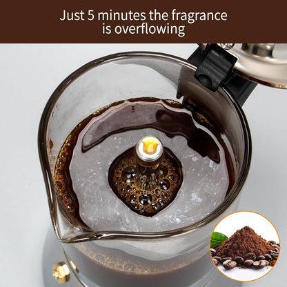 LAOION Stovetop Espresso Maker - Crystal Glass-top & Stainless Steel Moka Pot