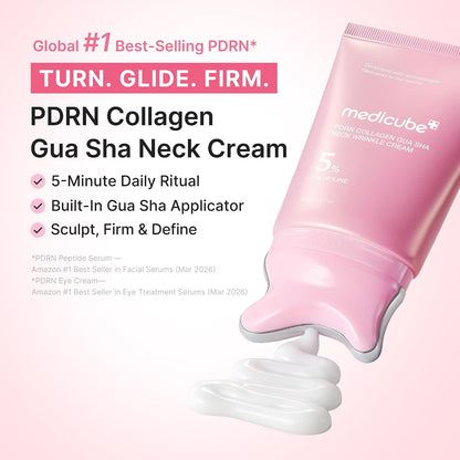 medicube PDRN Collagen Gua Sha Neck Wrinkle Cream - Firming, Contour Care | Built-In Gua Sha Massager with Volufiline 5% - For the Look of Fine Lines, Jawline, Neck, Décolleté, Korean Skincare, 3.17 o