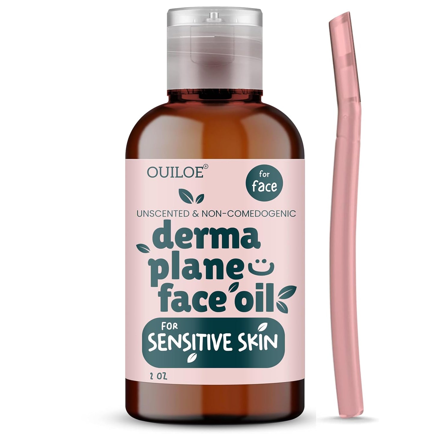 Dermaplane Kit for Sensitive Skin - Non Comedogenic Face Shaving Oil, Razor | Safe for Acne Prone Skin, Fragrance Free, Natural, Non Greasy for Pre &amp; Post Women Dermaplaning 2oz by Ouiloe
