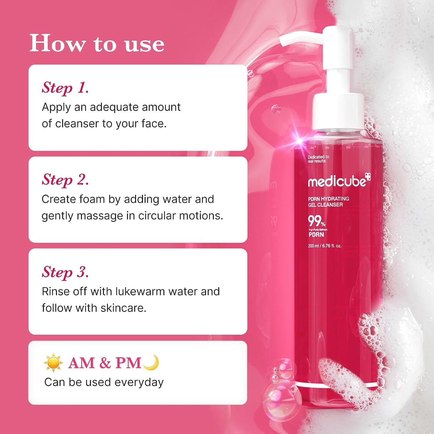 medicube PDRN Jelly to Foam Cleanser - Gentle Low pH Hydrating Cleanser | Hydrating Daily Face Wash with PDRN, Collagen &amp; LHA - For All Skin Types, Korean Skincare, 200ml