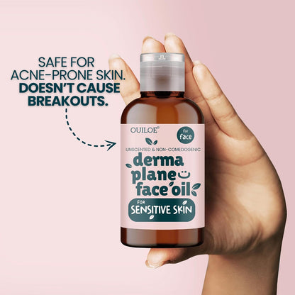 Dermaplane Kit for Sensitive Skin - Non Comedogenic Face Shaving Oil, Razor | Safe for Acne Prone Skin, Fragrance Free, Natural, Non Greasy for Pre &amp; Post Women Dermaplaning 2oz by Ouiloe